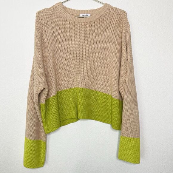 Anthropologie 525 America Sweater XL Chartreuse Colorblock Boxy Knit Pullover - Picture 2 of 9